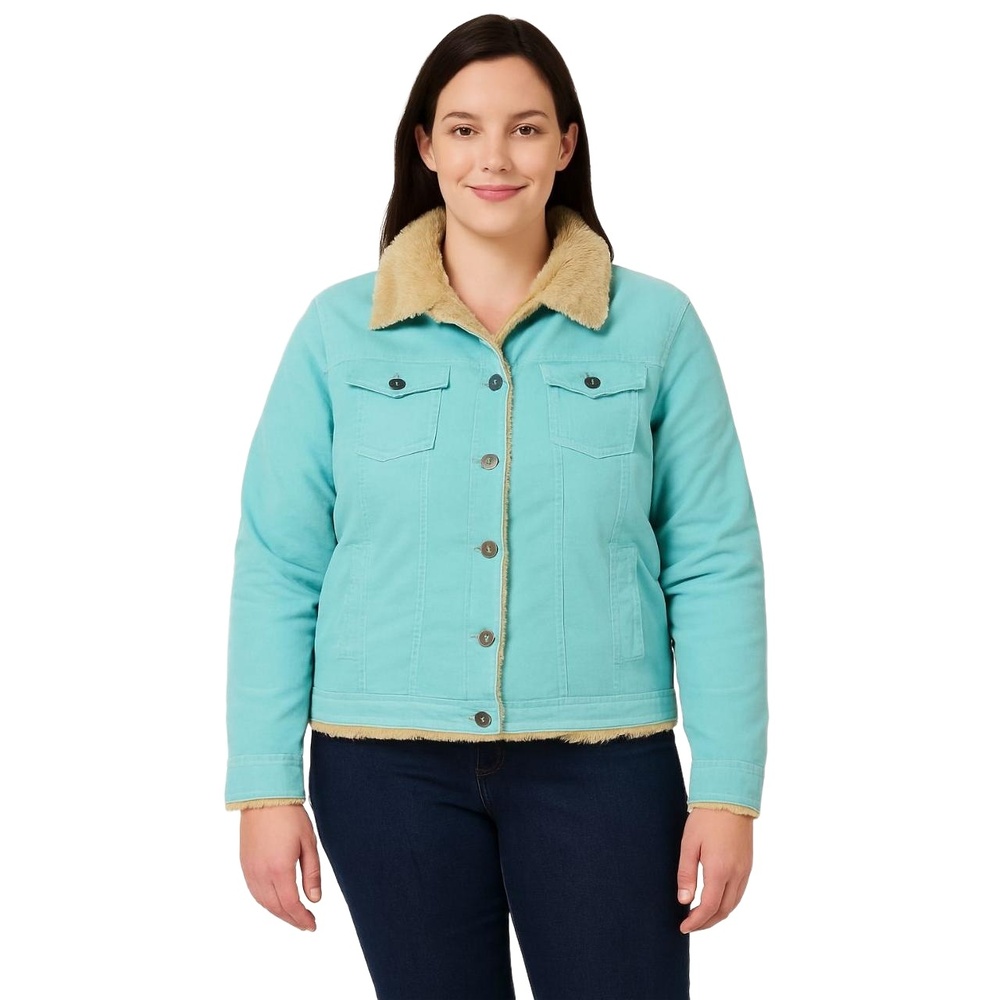 CLASH Women’s‎ Jacket Size 2XL Aqua Corduroy Faux Fur Collar Sherpa Lined Casual